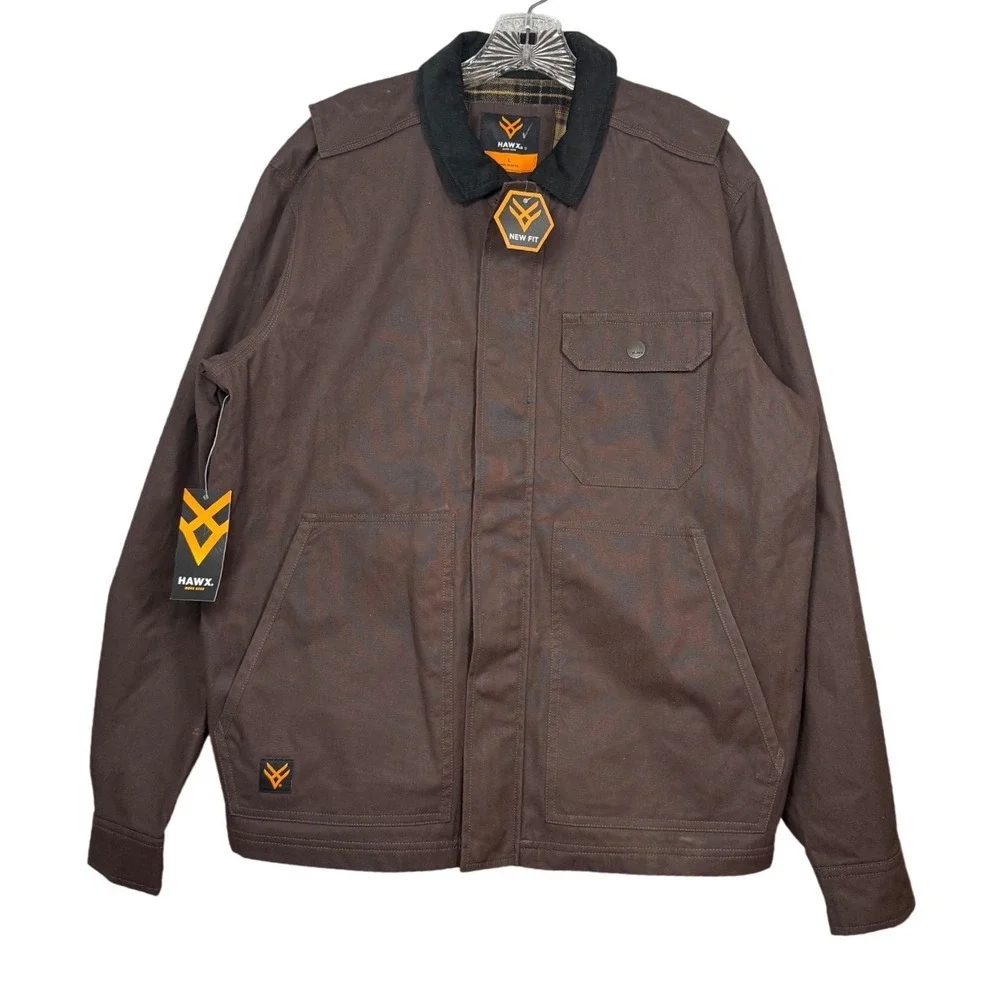NWT HAWX MEN'S OAKDALE SOLID CHORE COAT, Brown, Size Large